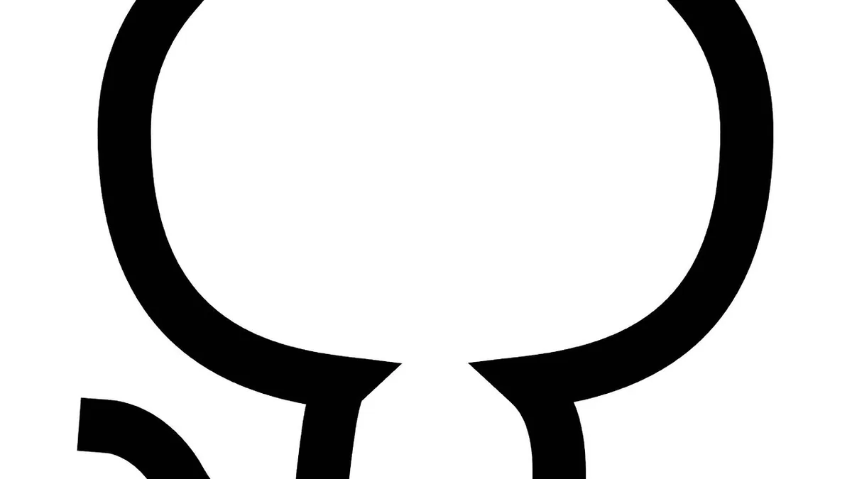 Cropped minimalist black icon resembling a key or lock, symbolizing security and access keys on white.